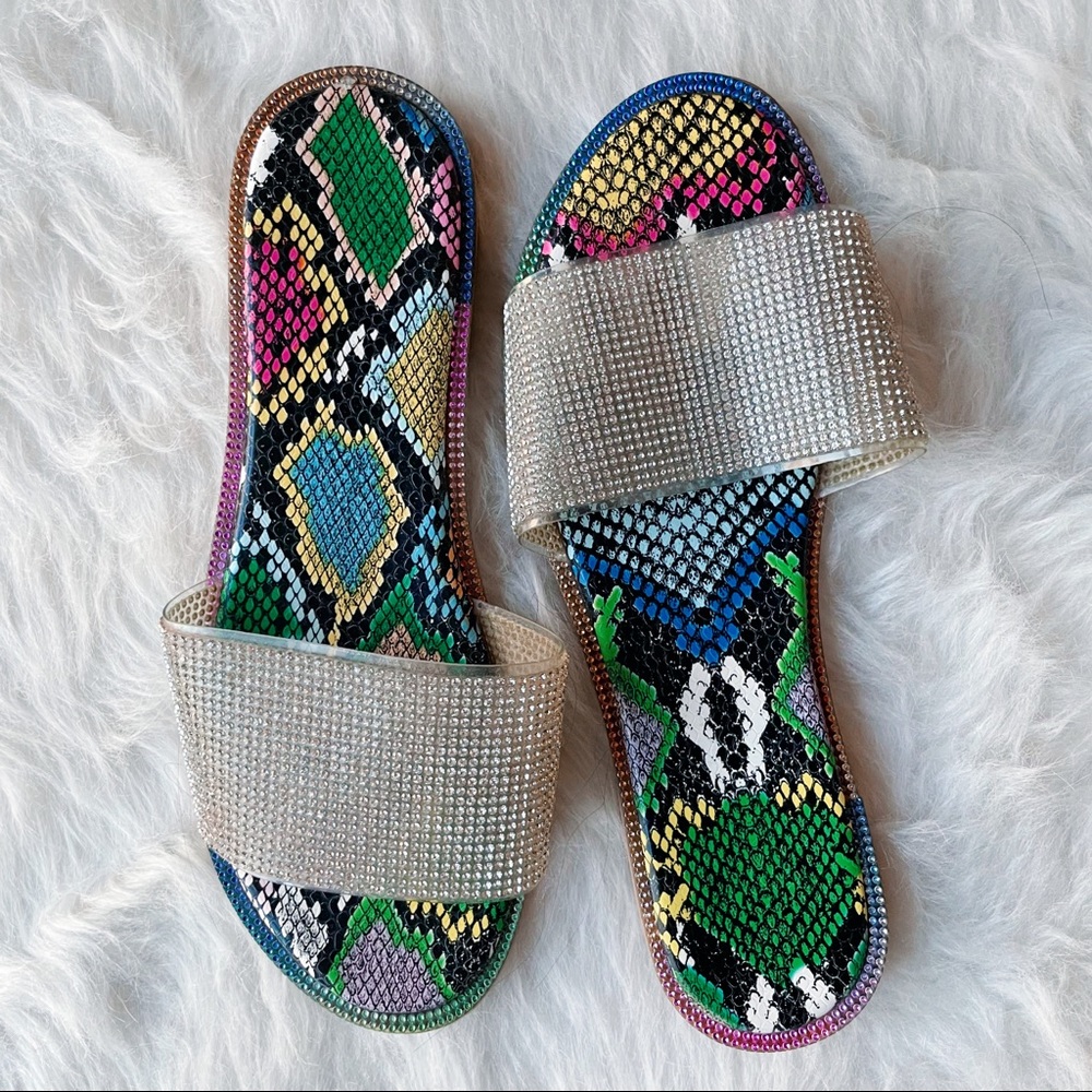 Snakeskin Rhinestone Sandals StreetStyle Artistic Abstract Rainbow Spring Summer - Picture 3 of 3
